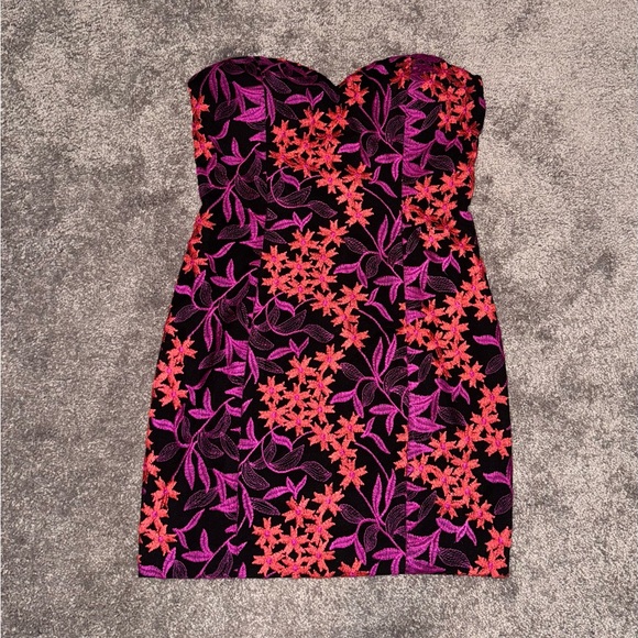 Floral Strapless Dress - Pink and Red - Picture 1 of 2